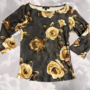 Y2K 2000s Rose Graphic Boho Quarter Sleeve Shirt size Small